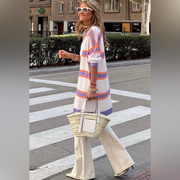 Zoey striped long sleeve button cardigan - Picture 3 of 5